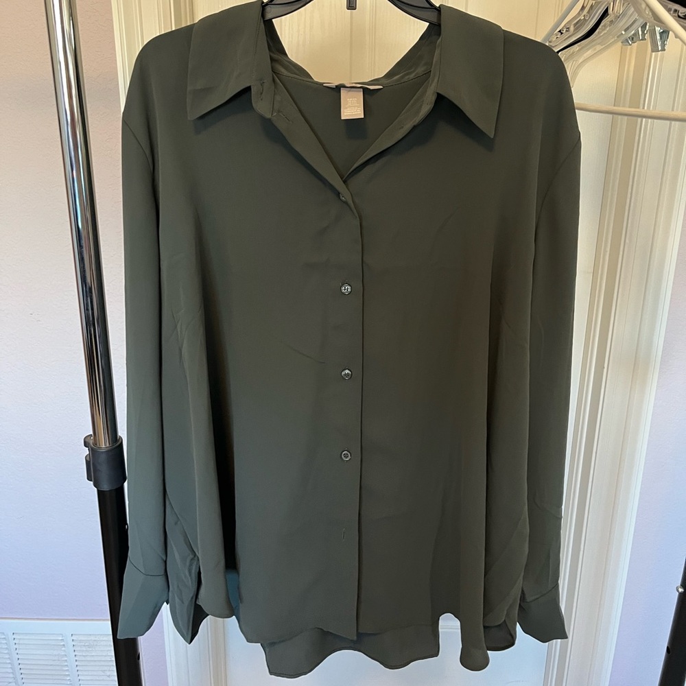 H&M dark teal button up blouse, size XXL